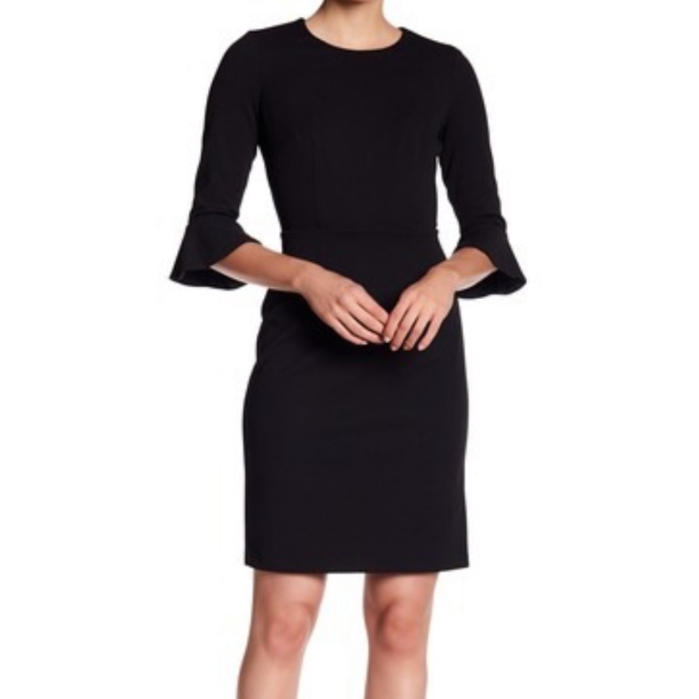 Donna Morgan Women's Bell Sleeve Dress Black Crepe Bodycon Size 4 NWT